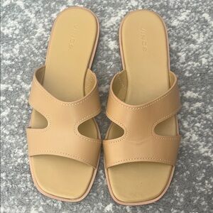 Vince Nude Tan Cutout Leather Slide Sandals